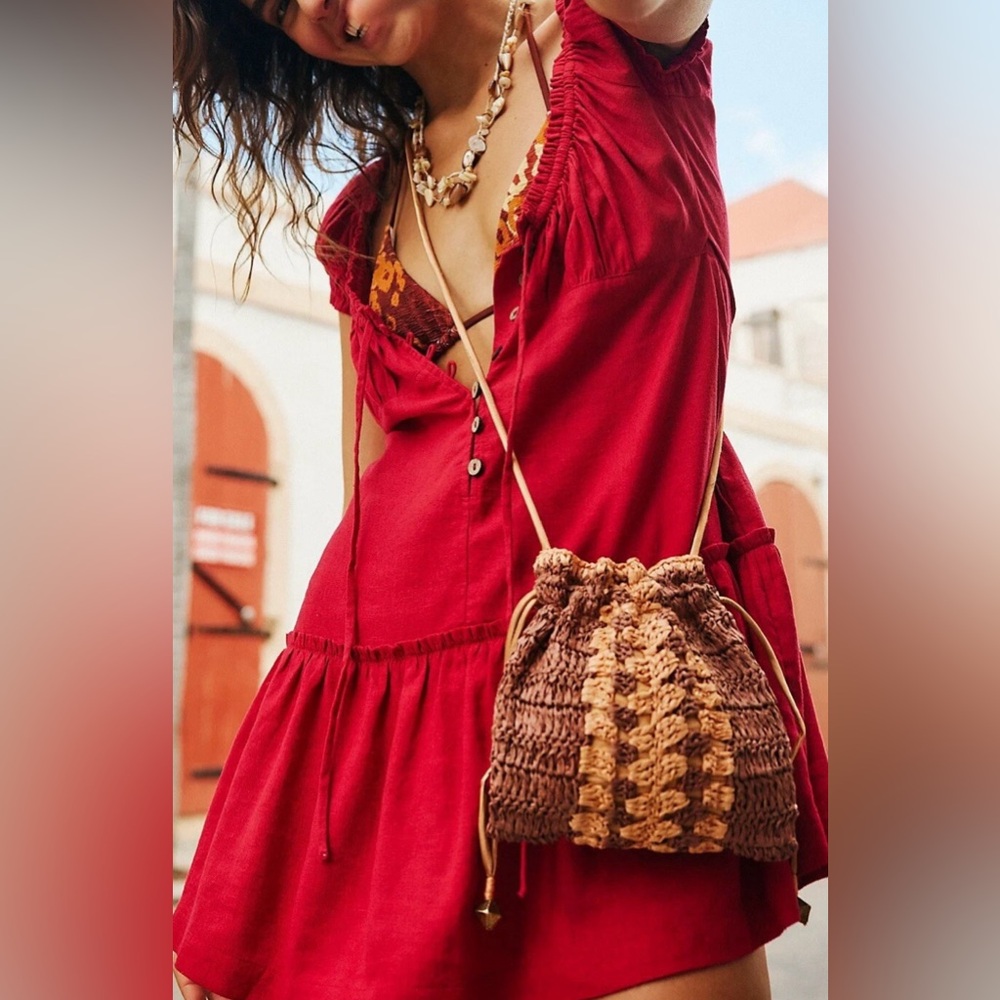 NWOT Free People Heatwave Mini Crossbody Bag Raffia Straw New - Picture 4 of 7